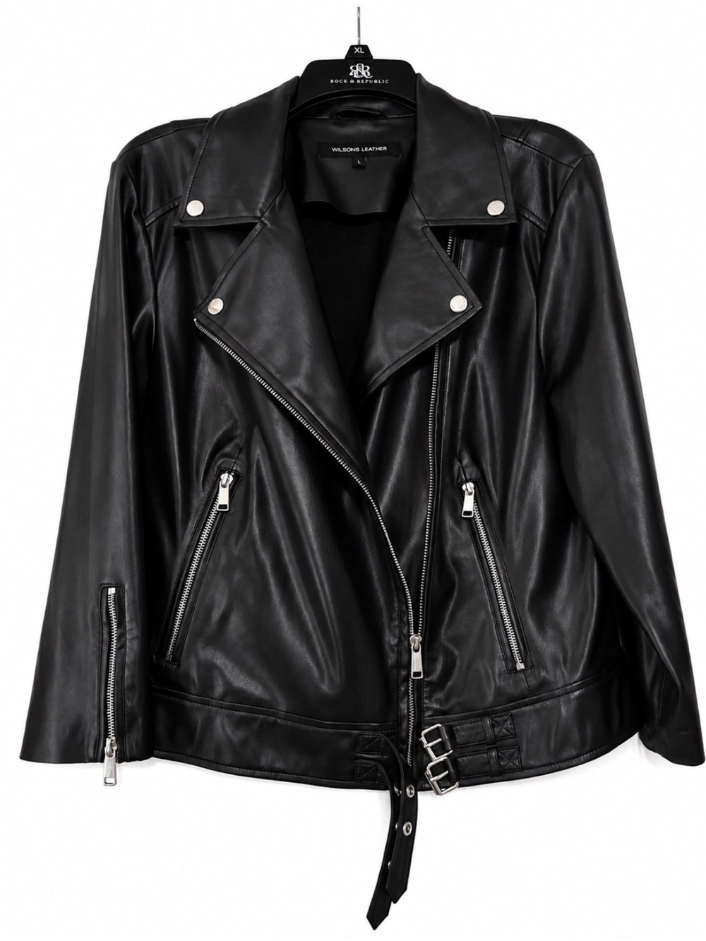 Wilsons Leather Black 100% Leather Cropped Moto Jacket L